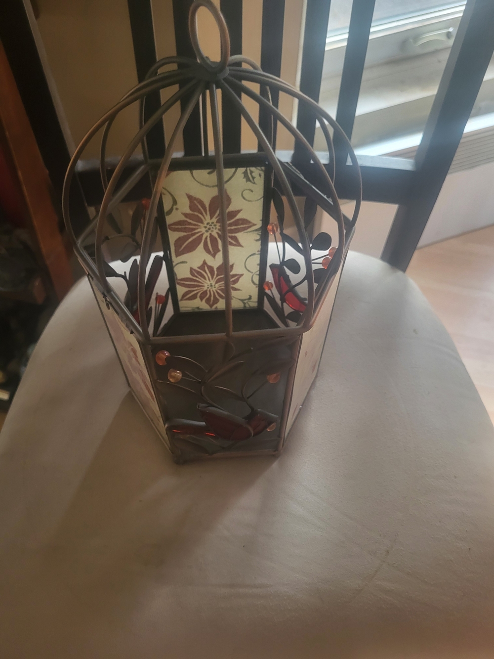  Vintage Metal Table Lamp. has a real industrial look and yet has painted Roses
